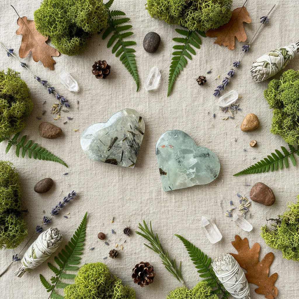 Cuori Prehnite - Flat Lay Naturale