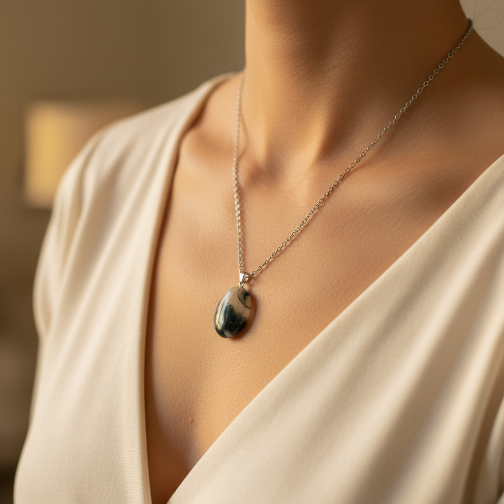 Collana agata muschiata lifestyle indossata