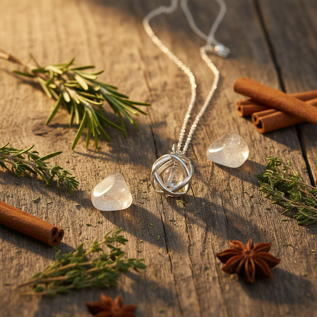Collana Genesa Cristallo di Rocca - sfondo legno rustico