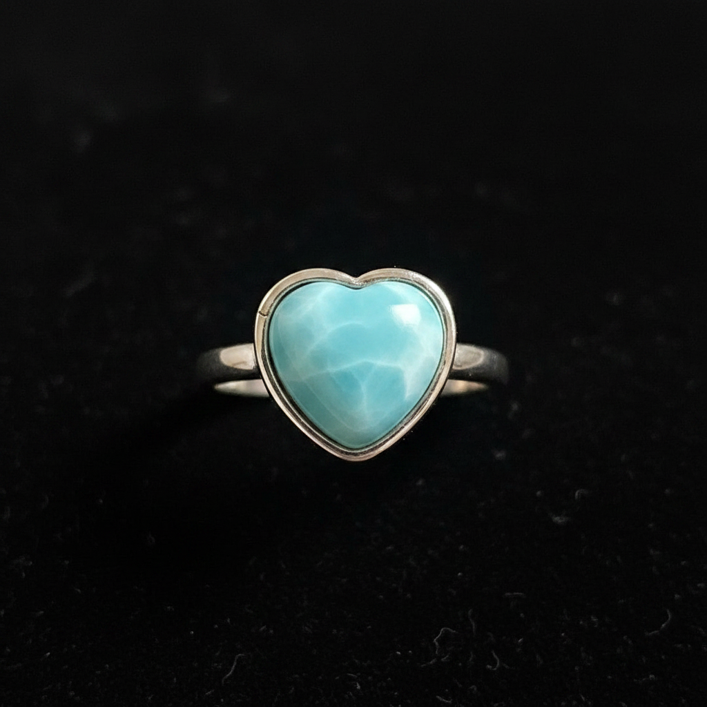 Anello larimar cuore macro close-up