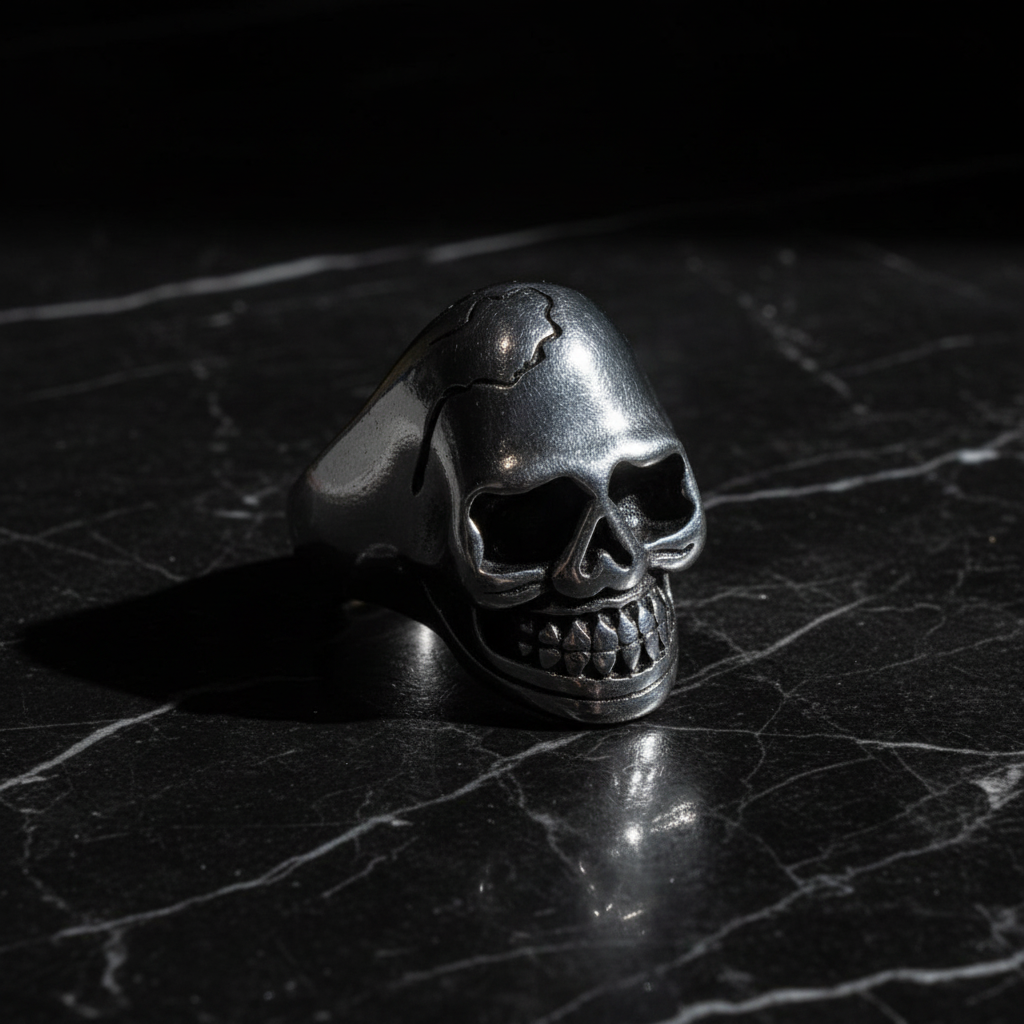 Anello Teschio - Marmo nero