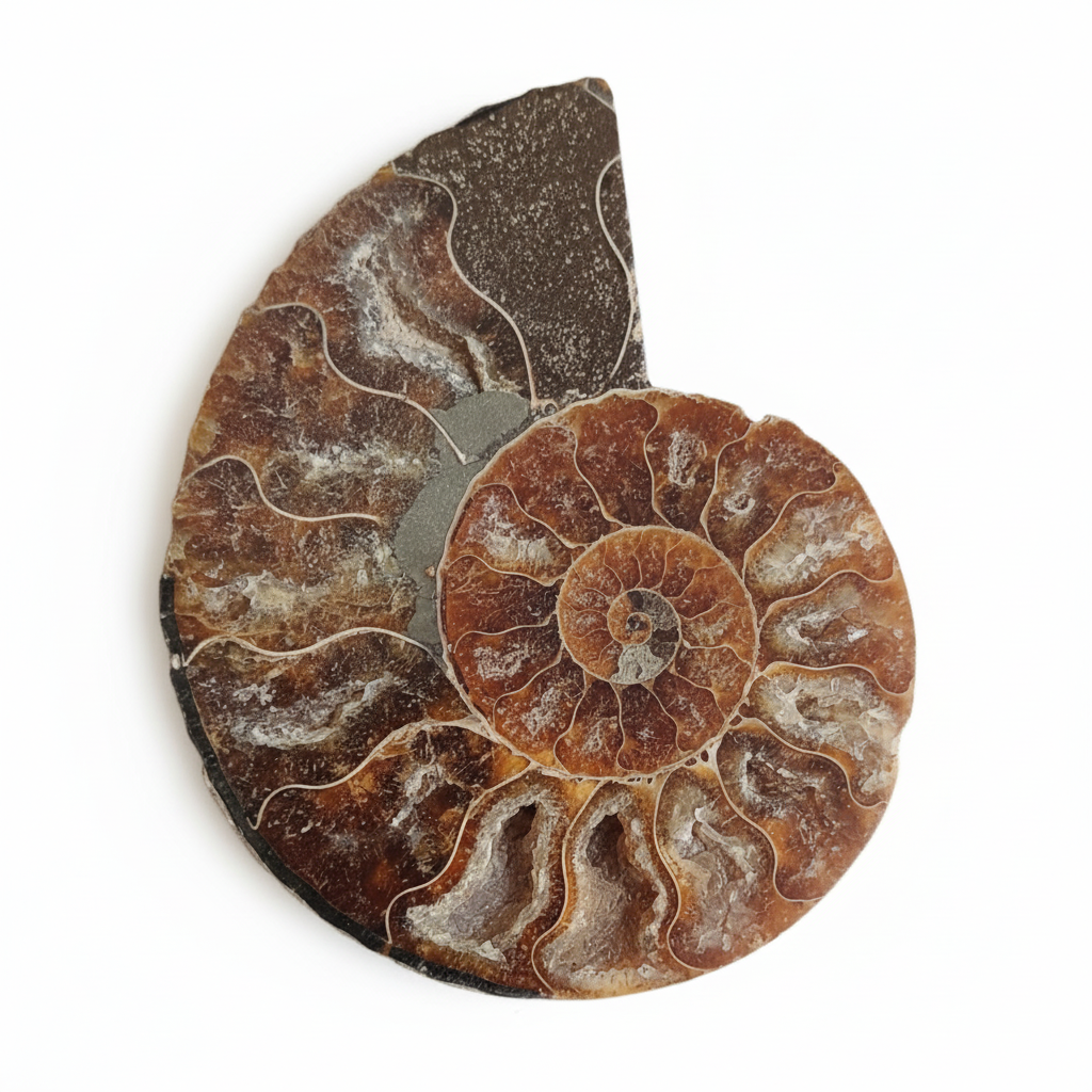 Ammonite Fossile Naturale sfondo bianco