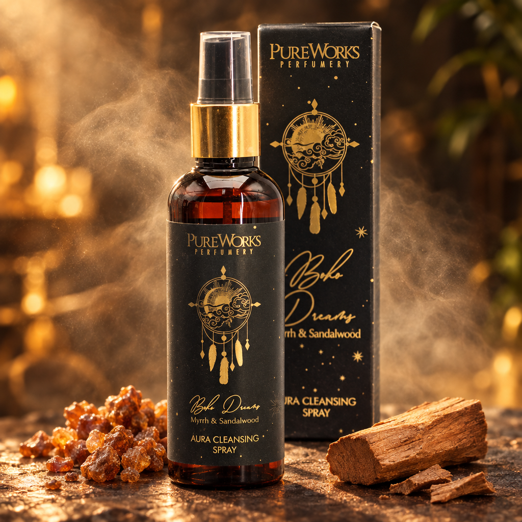 Spray Sogni Boho Mirra e Sandalo in composizione ambientata