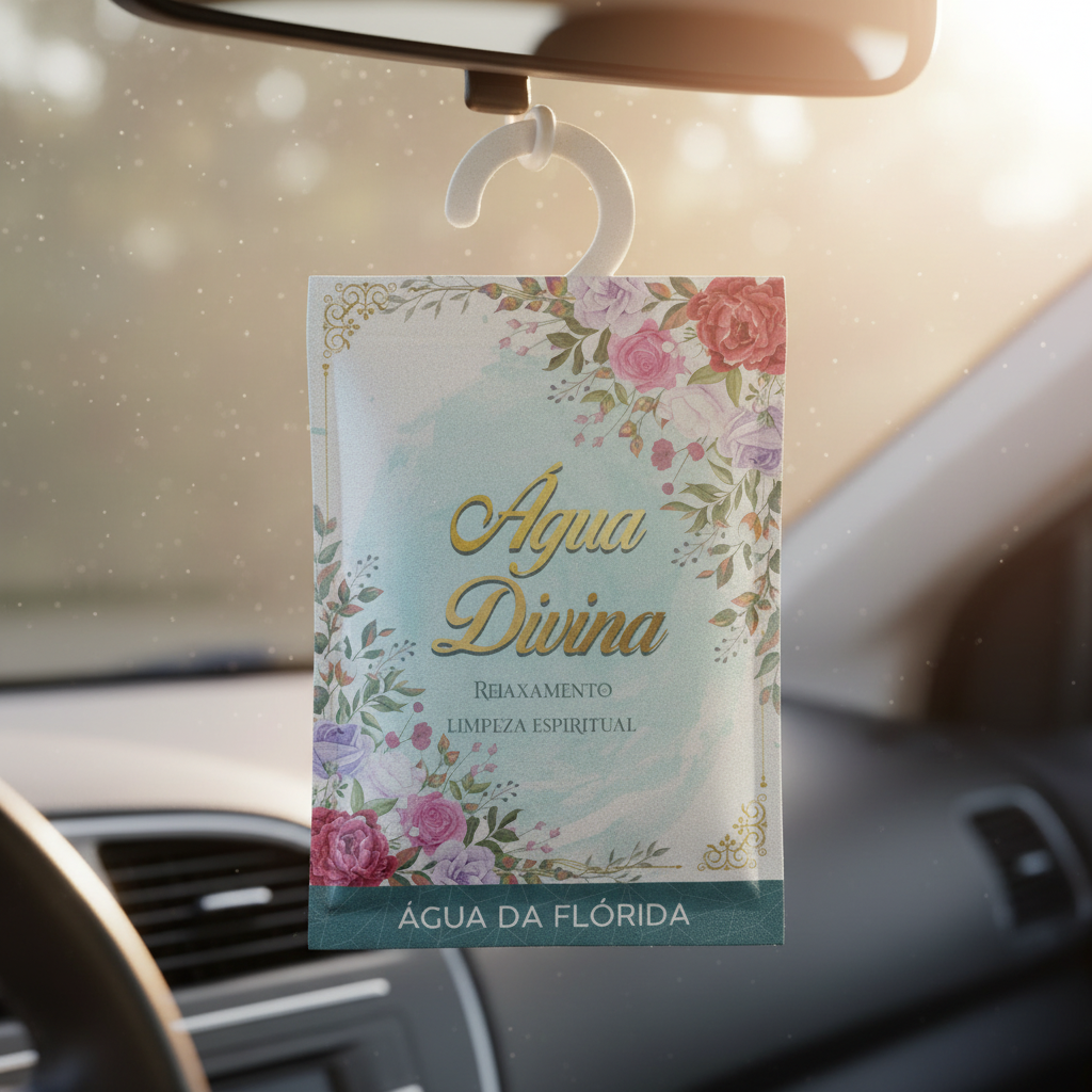 Sachet Agua Divina appeso allo specchietto auto