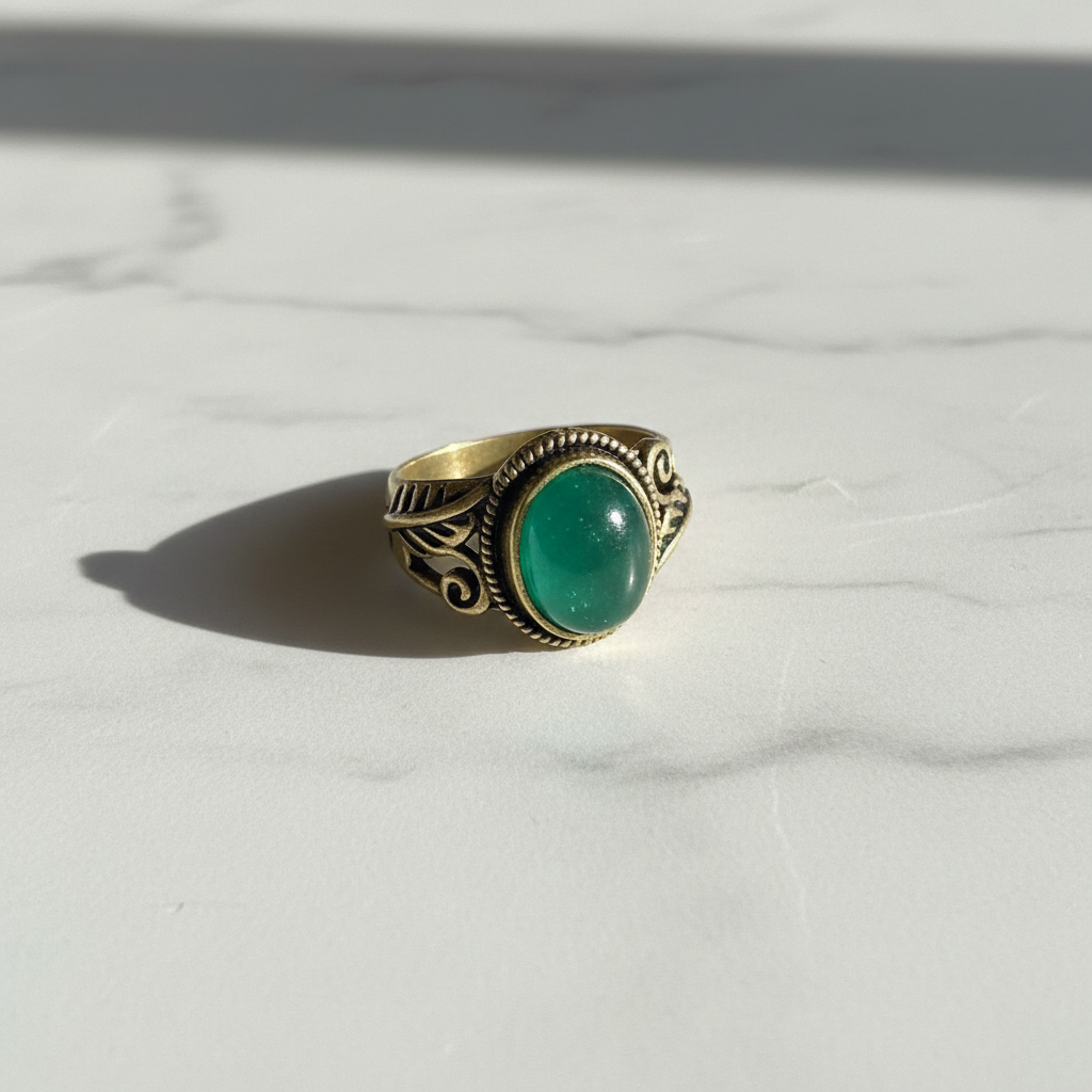Anello Bronzato Vintage - Avventurina Verde