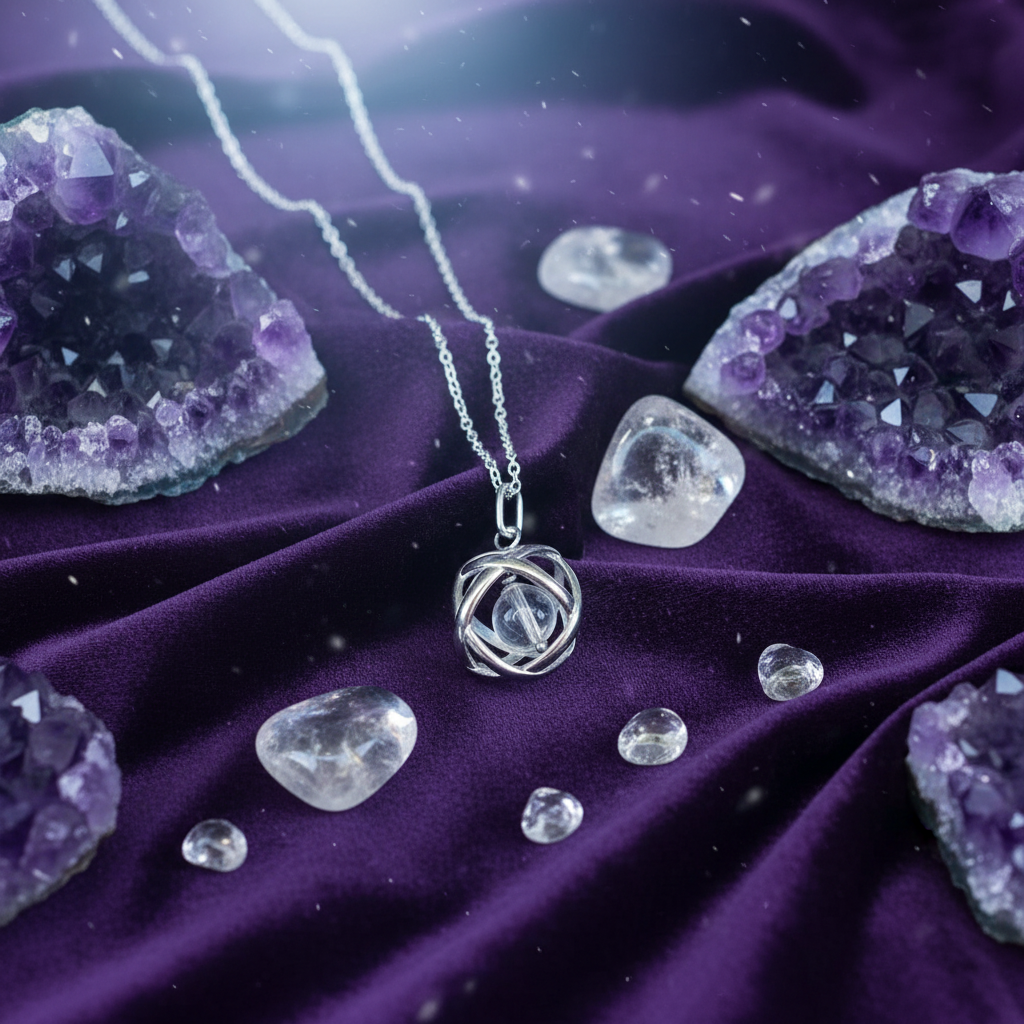 Collana Genesa Cristallo di Rocca - sfondo cristalli e ametiste