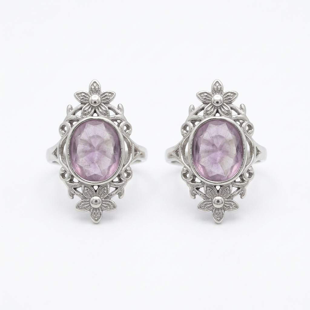 Anello 301 in fluorite rainbow e rame placcato argento