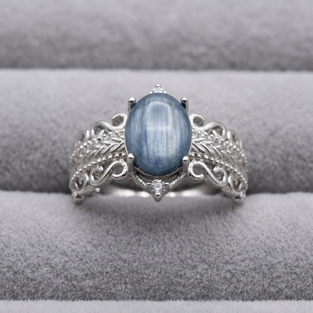 Anello con cianite 322 su velluto grigio