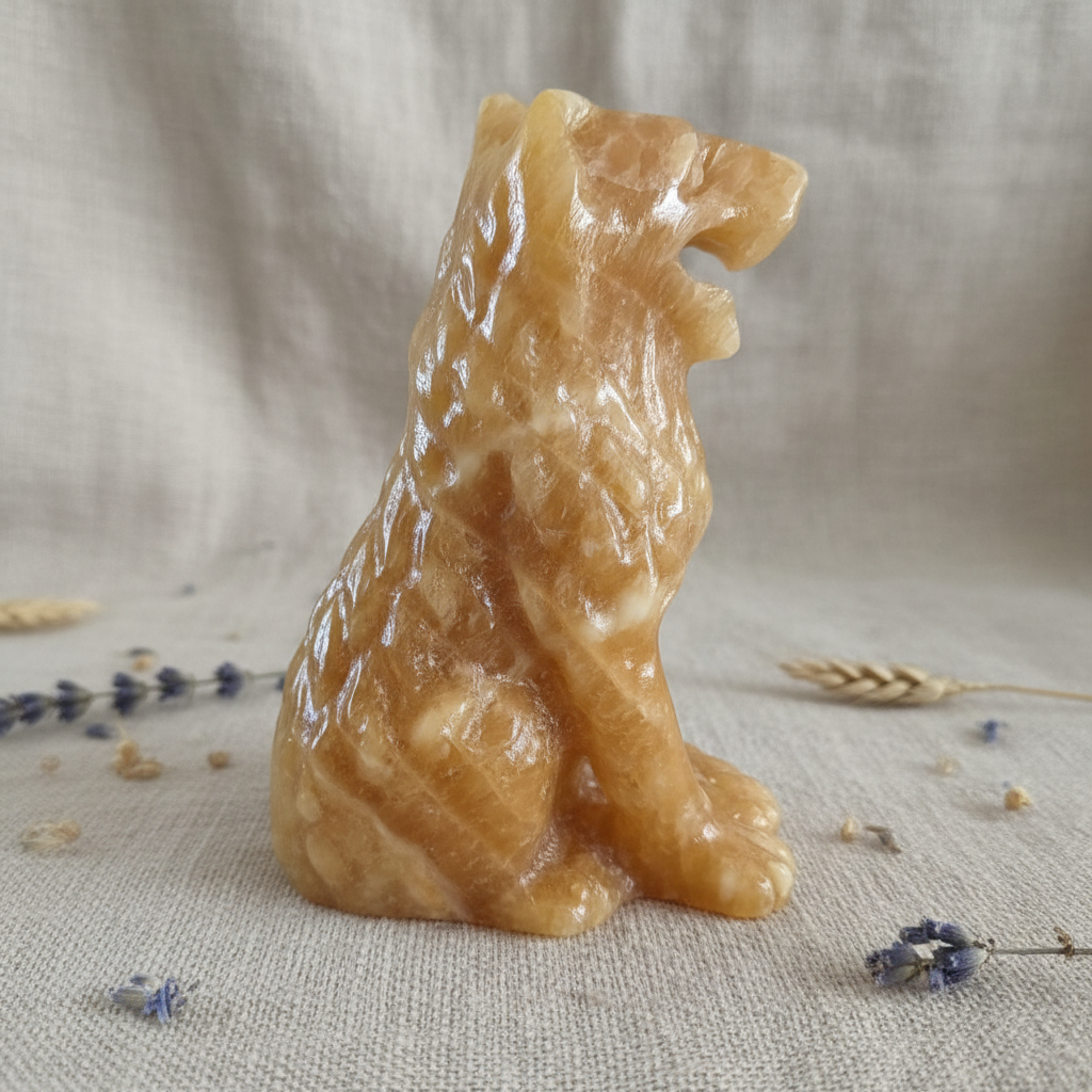 Lupo Calcite Gialla - su lino con botaniche