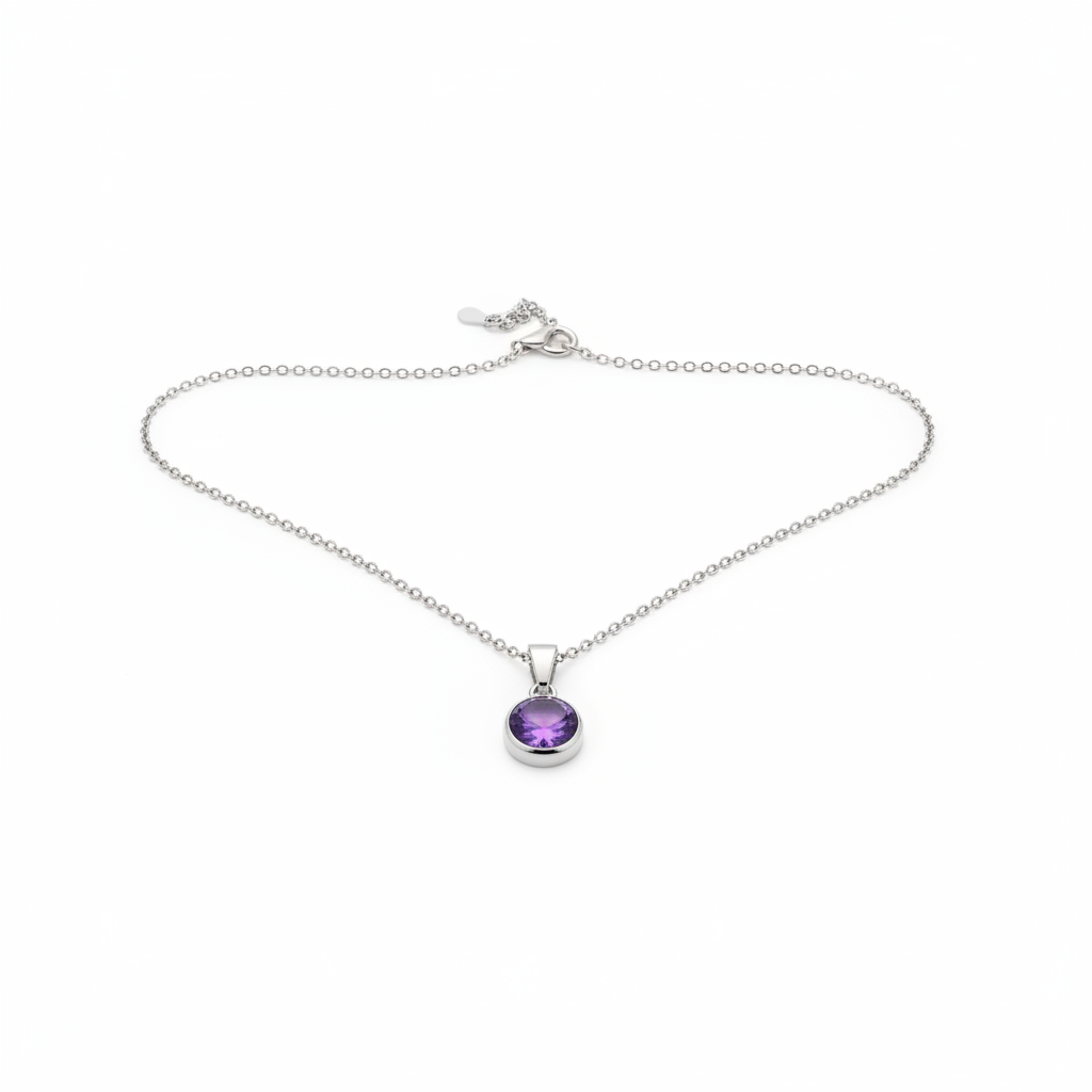 Collana con Ciondolo in Argento e Ametista Naturale
