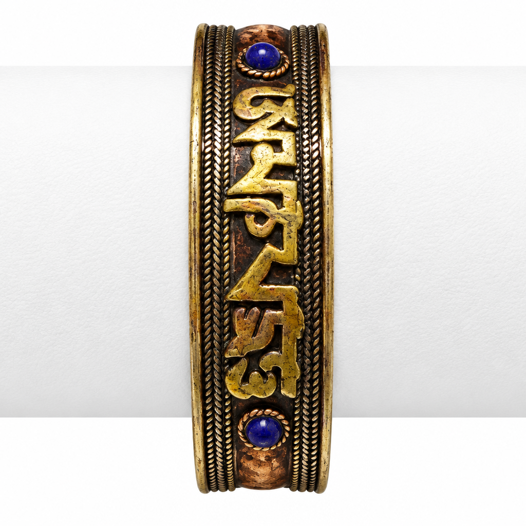 Braccialetto con mantra tibetano e pallini blu