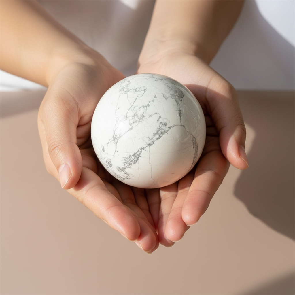 Sfera Howlite tenuta in mano meditazione