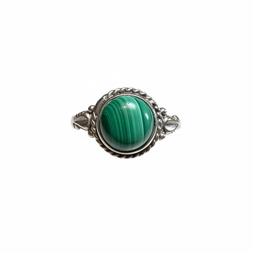 Anello Vintage in Argento con Malachite Naturale - sfondo bianco