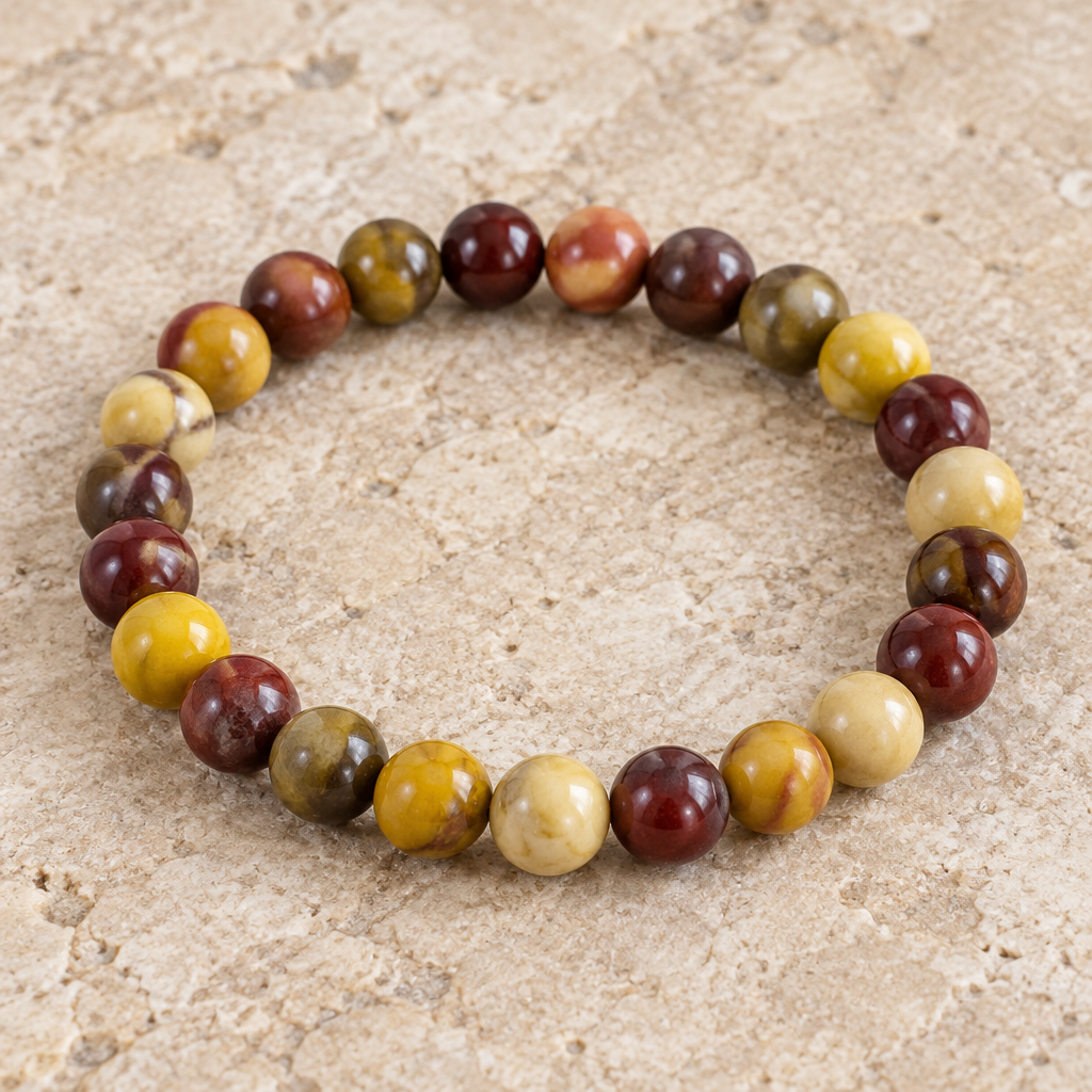 Bracciale in mookaite su pietra beige
