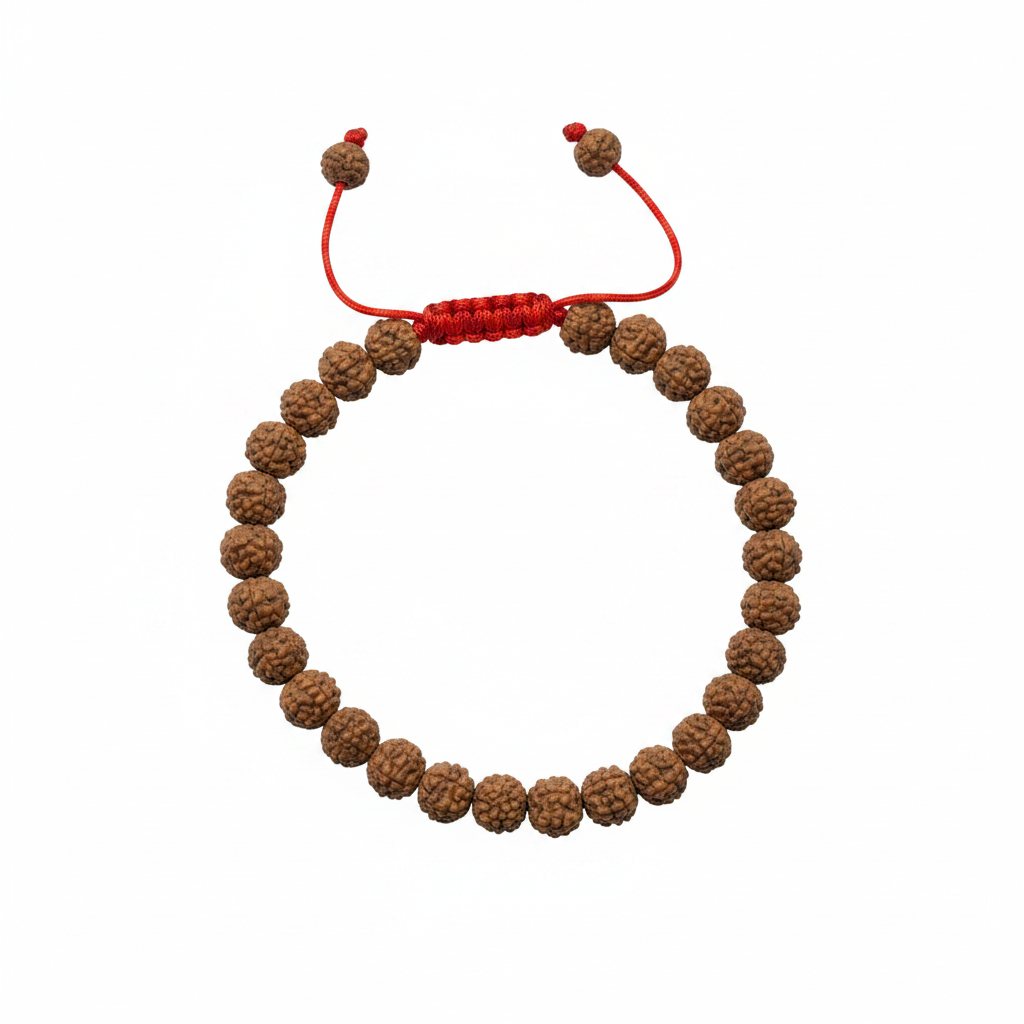 Bracciale regolabile rudraksha - variante filo rosso