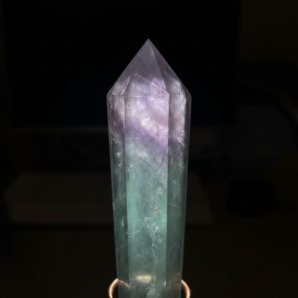 Torre di Fluorite con Base in Rame - macro dettagli