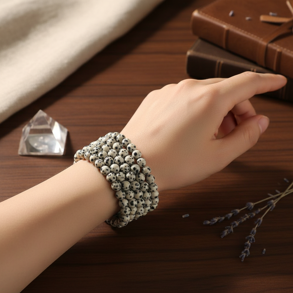 Bracciale Diaspro Dalmata 8mm - lifestyle indossato