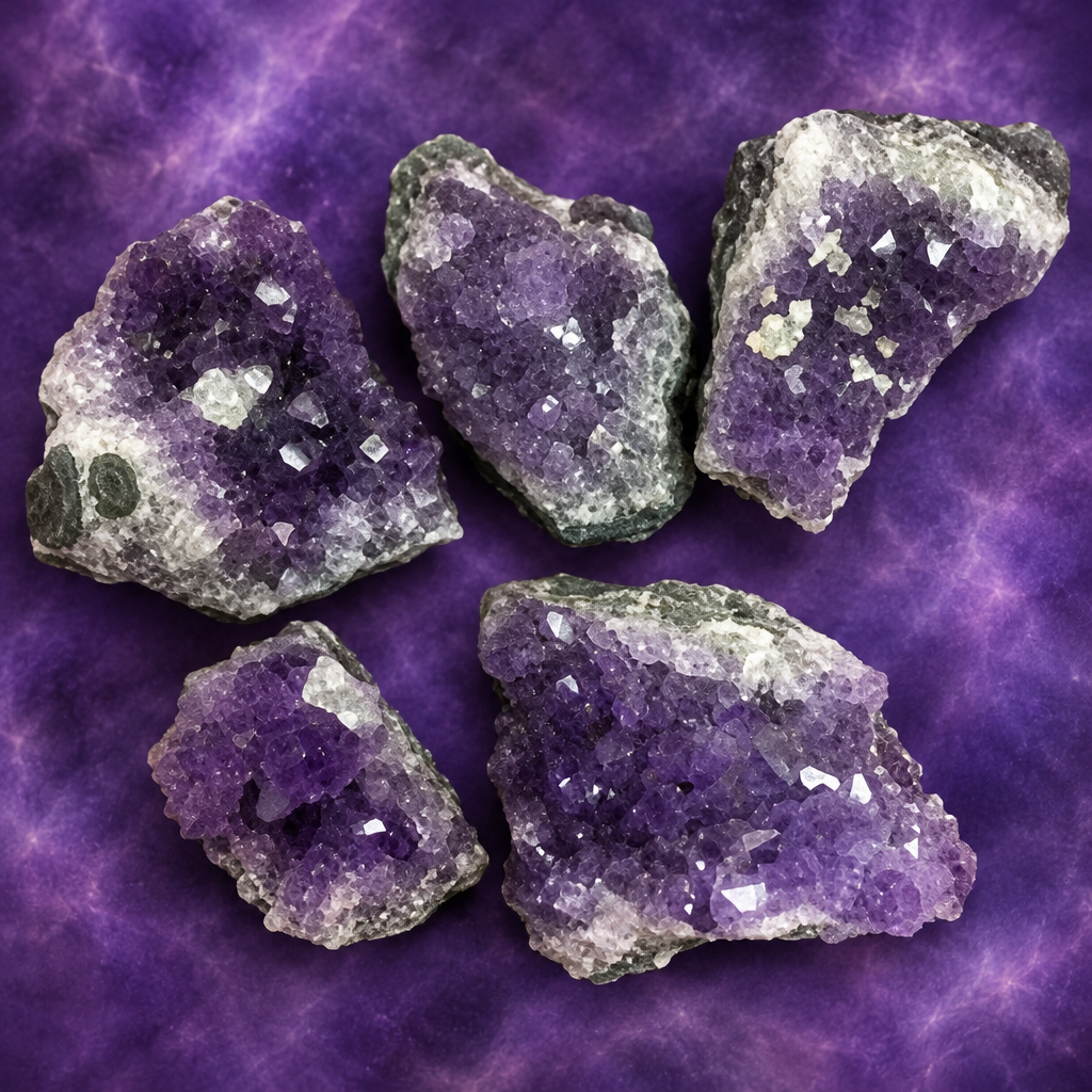 Druse di ametista su sfondo viola