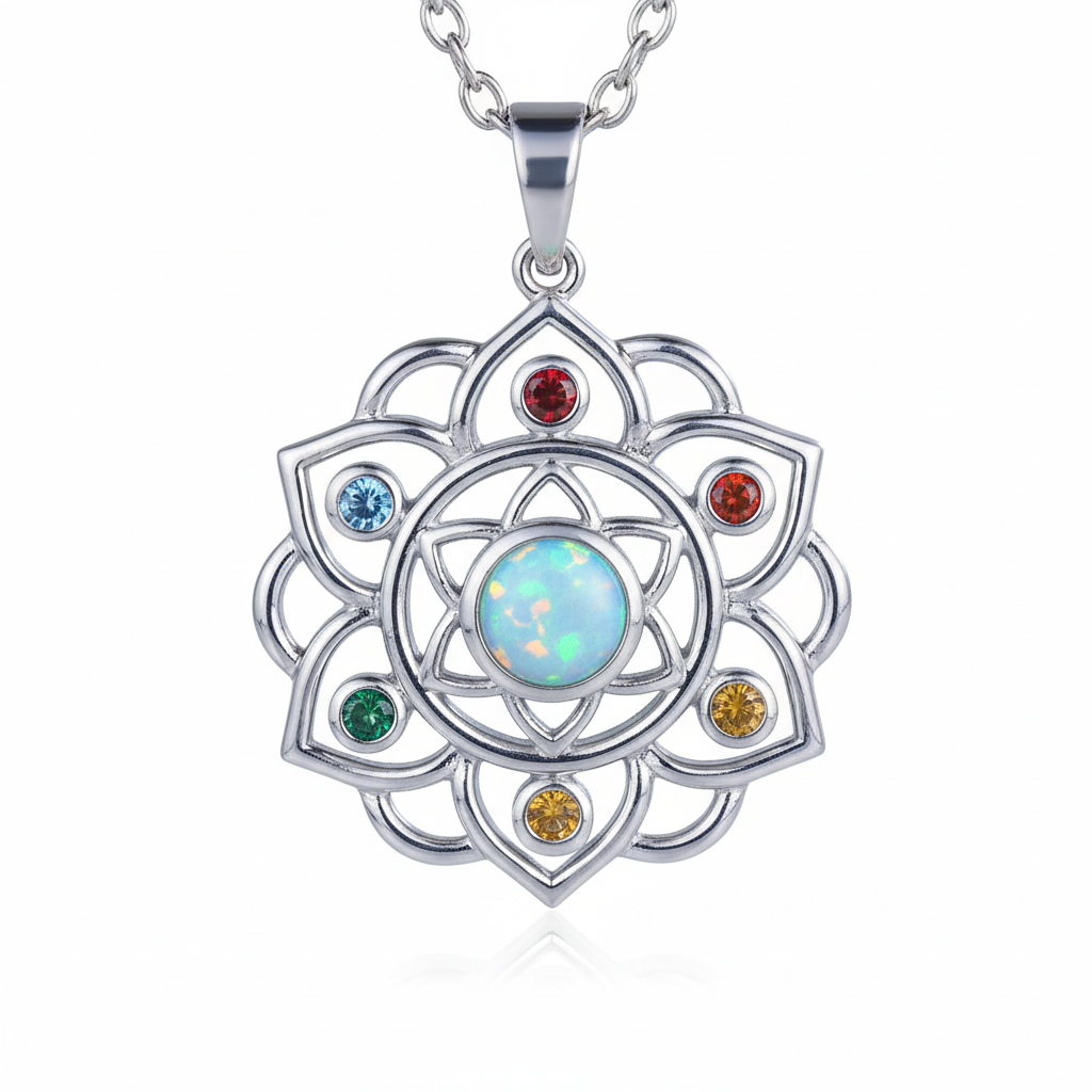 Collana 7 Chakra in Argento con Opale Etiope