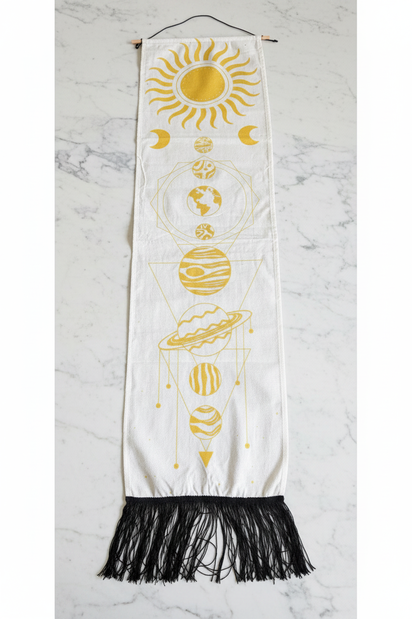 Arazzo pianeti sistema solare - flatlay marmo bianco