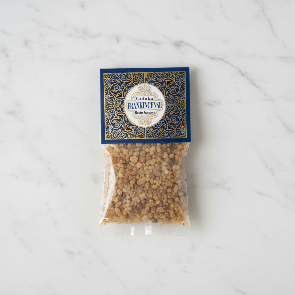 Resina frankincense Goloka - flatlay su marmo