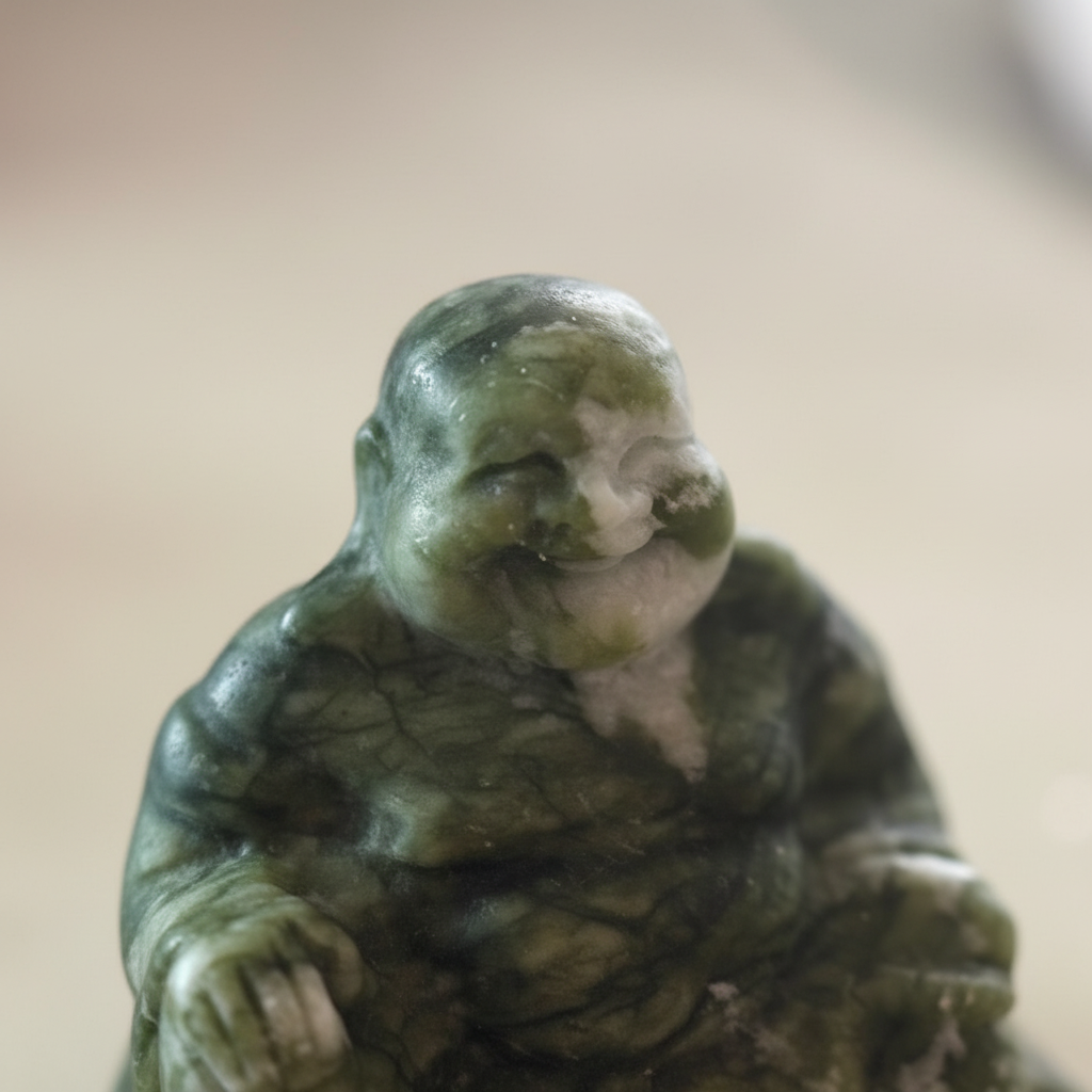 Buddha Piccolo in Giada Verde - macro close-up
