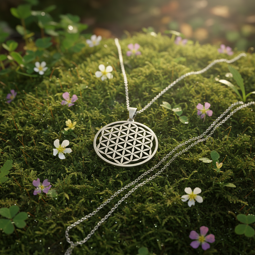 Collana Fiore della Vita - muschio e fiori selvatici