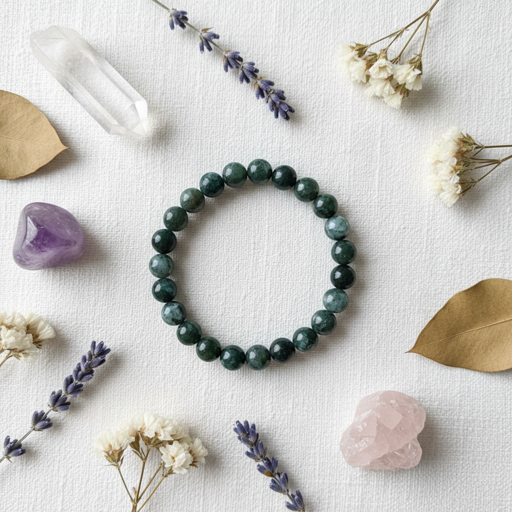 Bracciale Agata Muschiata - Flat lay editoriale