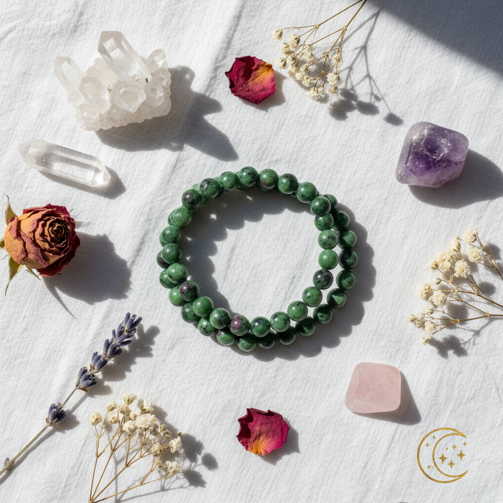 Bracciale Rubino Zoisite - Flat lay editoriale
