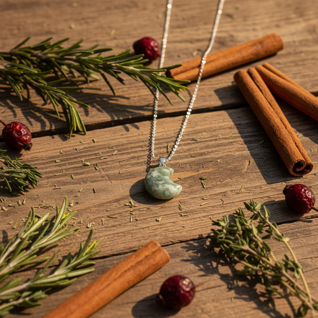 Collana Luna Agata Albero - sfondo legno rustico