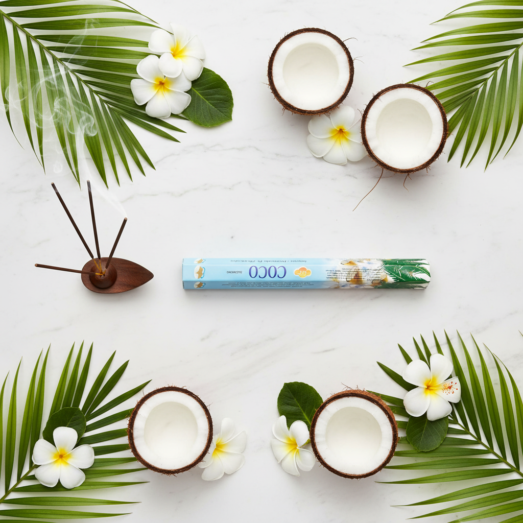 Incensi coco - composizione tropicale con cocco e fiori