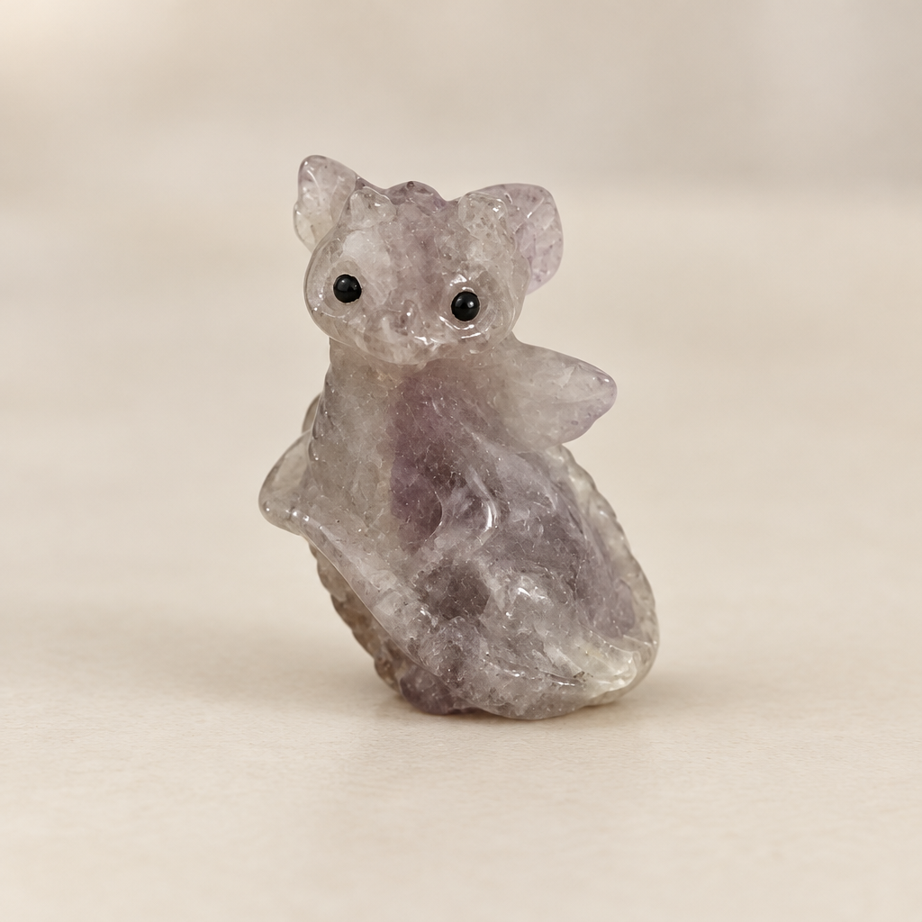 Draghetto mini grigio viola su superficie avorio