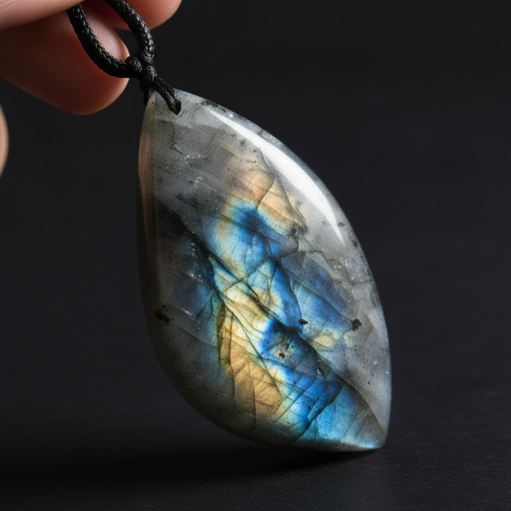 Collana Fiamma Labradorite close-up labradorescenza blu e oro