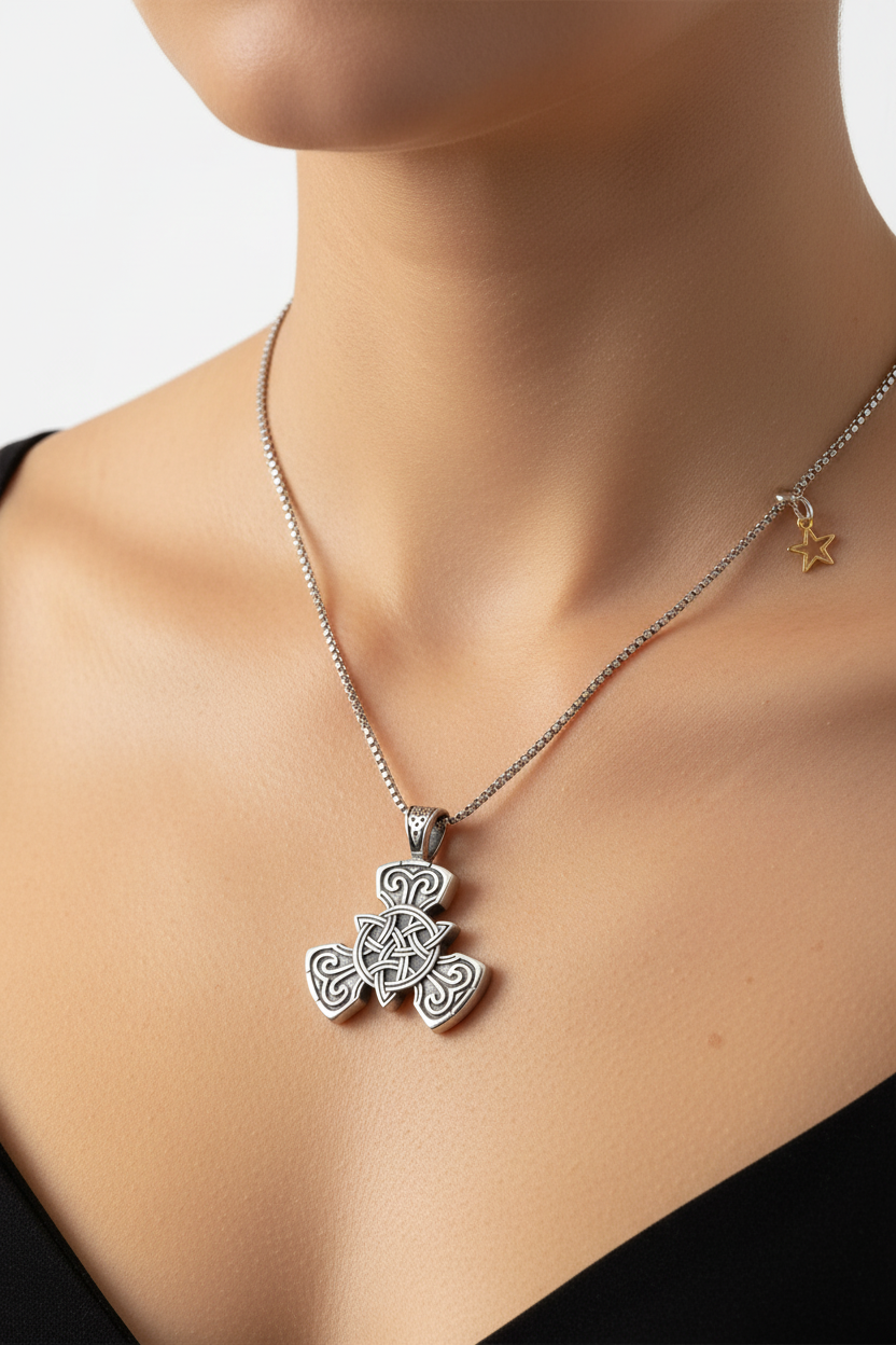 Collana Triskelion indossata - luce naturale