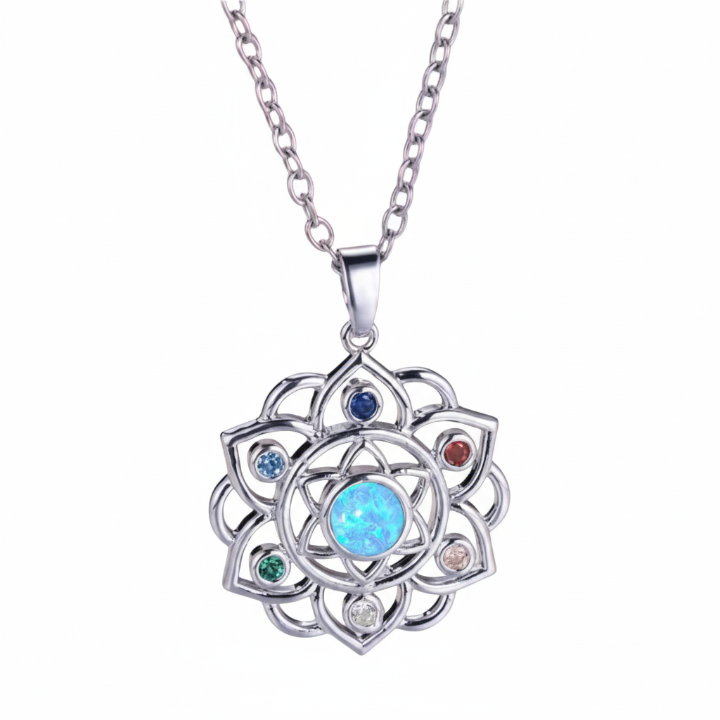 Collana 7 Chakra in Argento con Opale Etiope - sfondo bianco