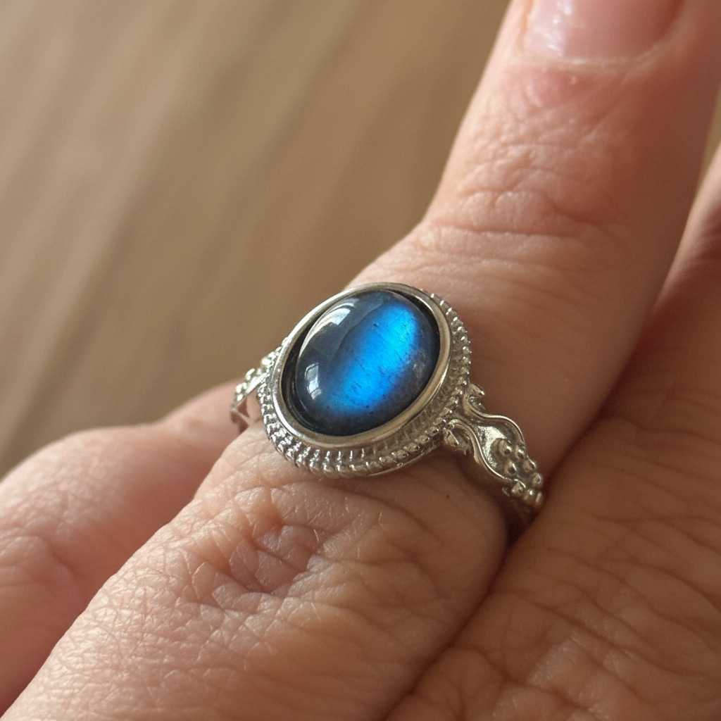 Anello labradorite indossato variante