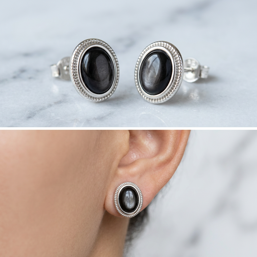 Orecchini in ossidiana Silver su marmo