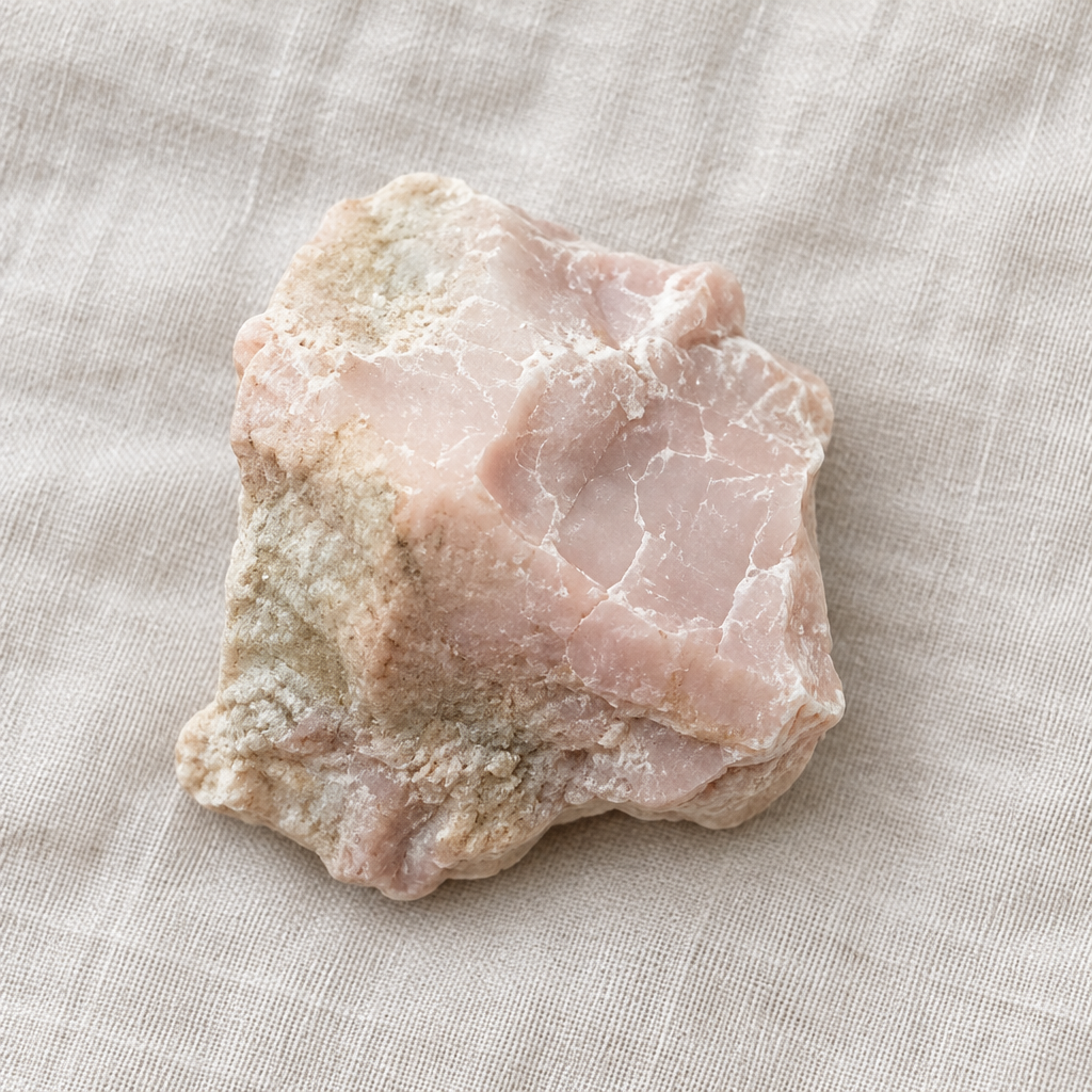 Opale rosa grezzo su lino