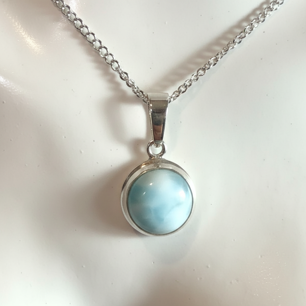 Collana con Ciondolo in Argento e Larimar Naturale