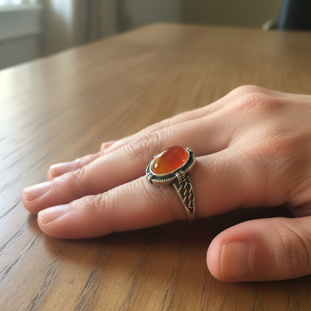 Anello corniola lifestyle indossato