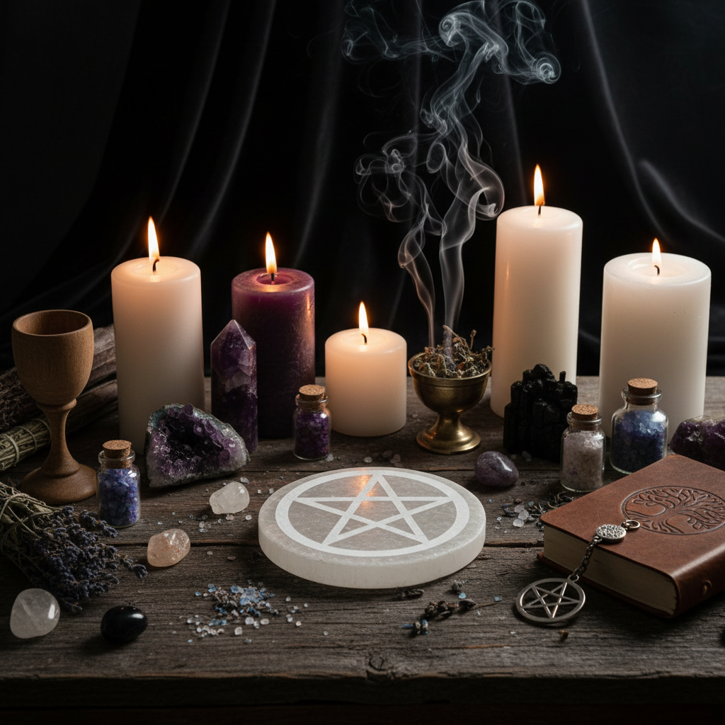 Disco Selenite Pentagramma - Lifestyle Altare