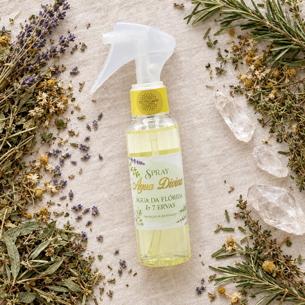 Spray Acqua Florida su lino con erbe secche e quarzo