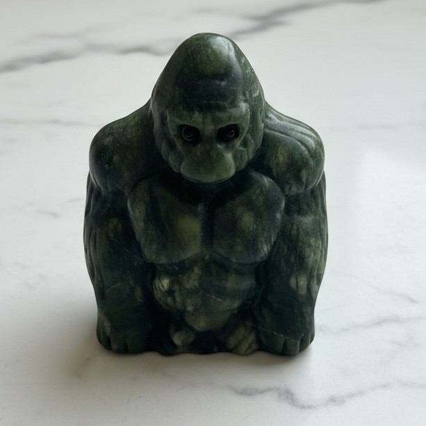 Gorilla in Giada Verde - flatlay su marmo