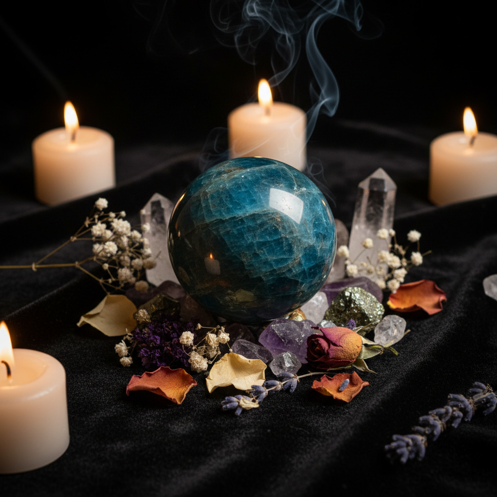 Sfera Apatite Blu - flat lay esoterico