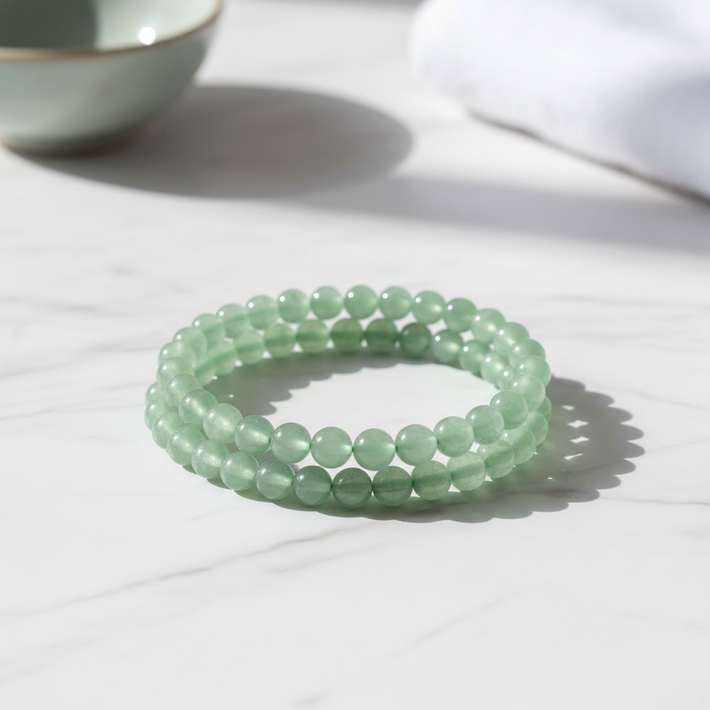 Bracciale Avventurina Verde - Product shot su marmo