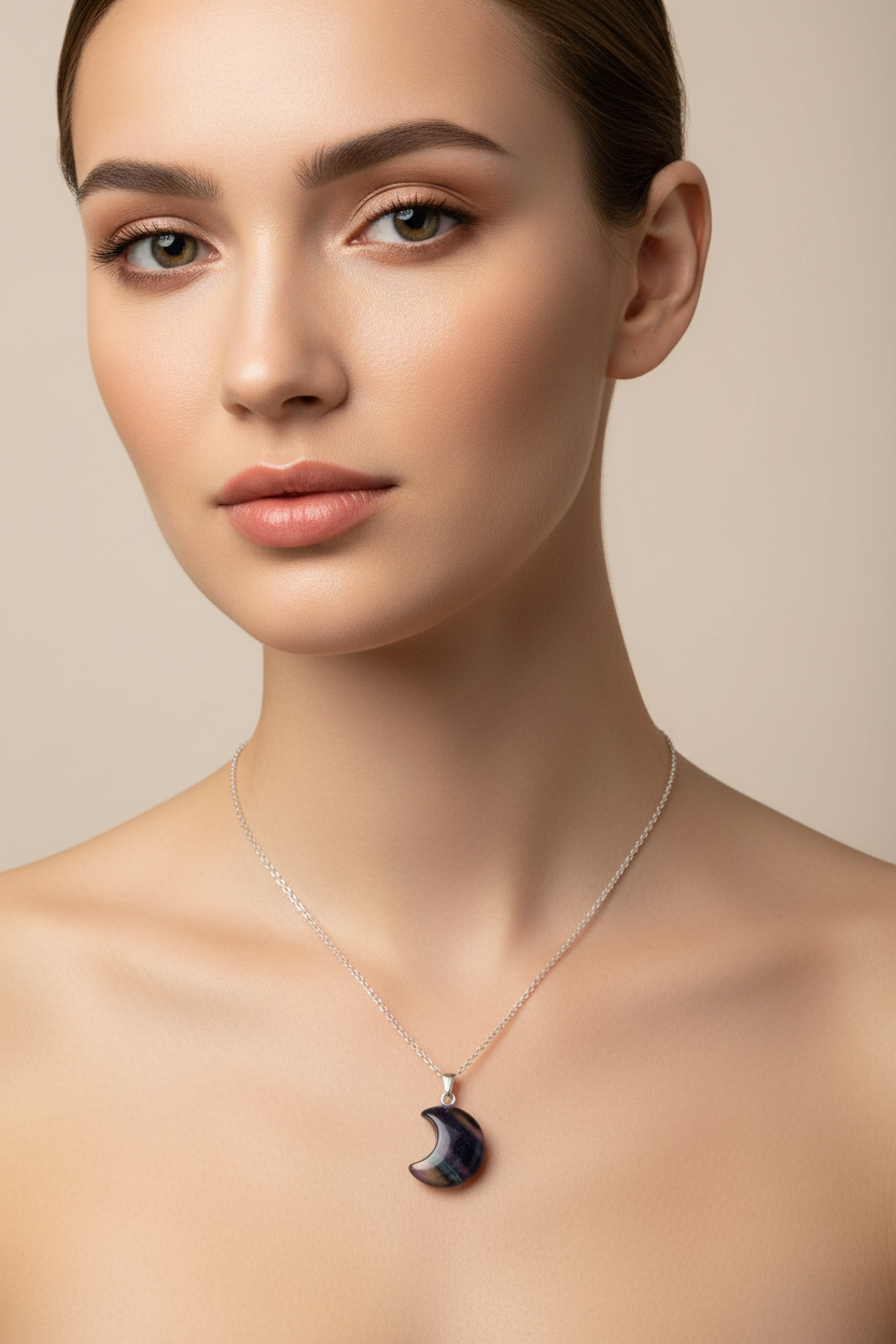 Collana Luna Fluorite Rainbow indossata