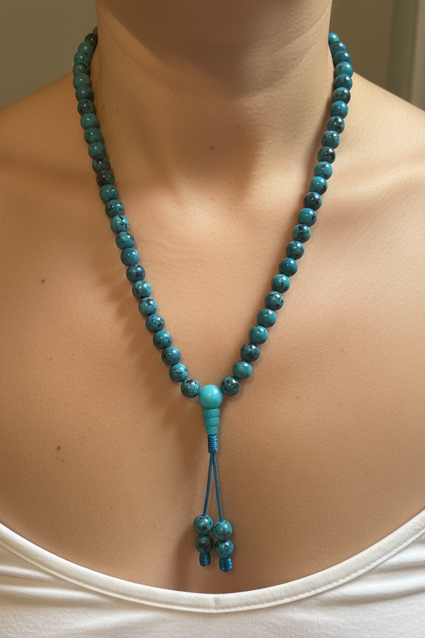Japamala turchese africano - indossata collana lunga v2