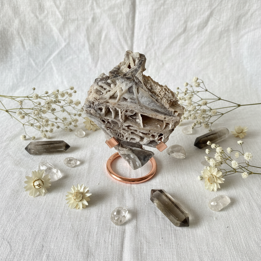 Lastra di Sphalerite con fiori secchi e cristalli