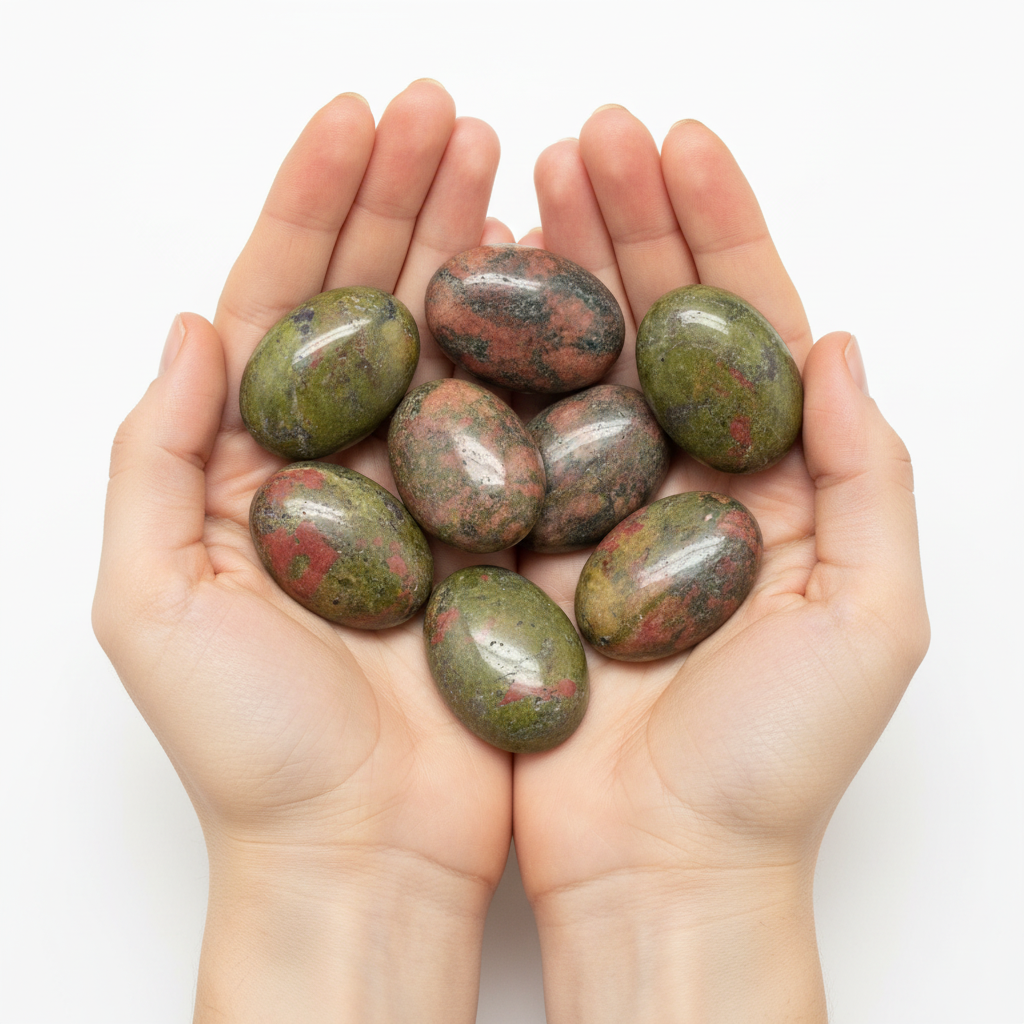 Cabochon unakite - mano con i cabochon