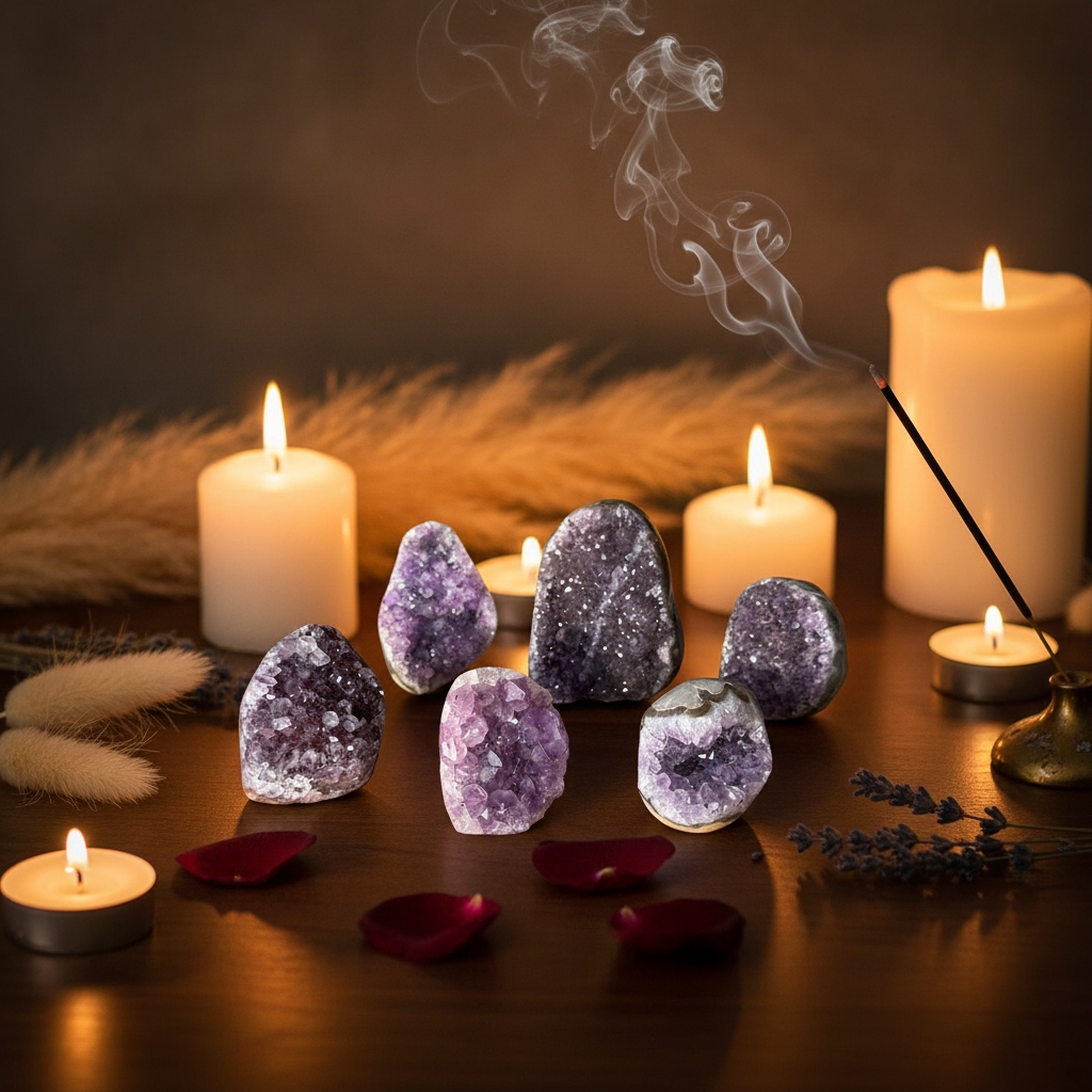 Druse ametista - composizione rituale candele